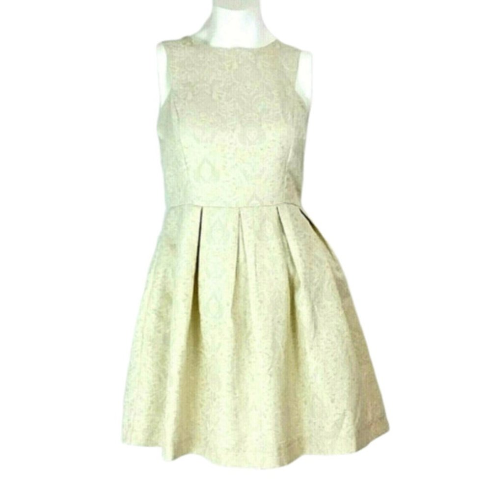 F21 Cream & Gold Shimmery Fit & Flare Party Dress